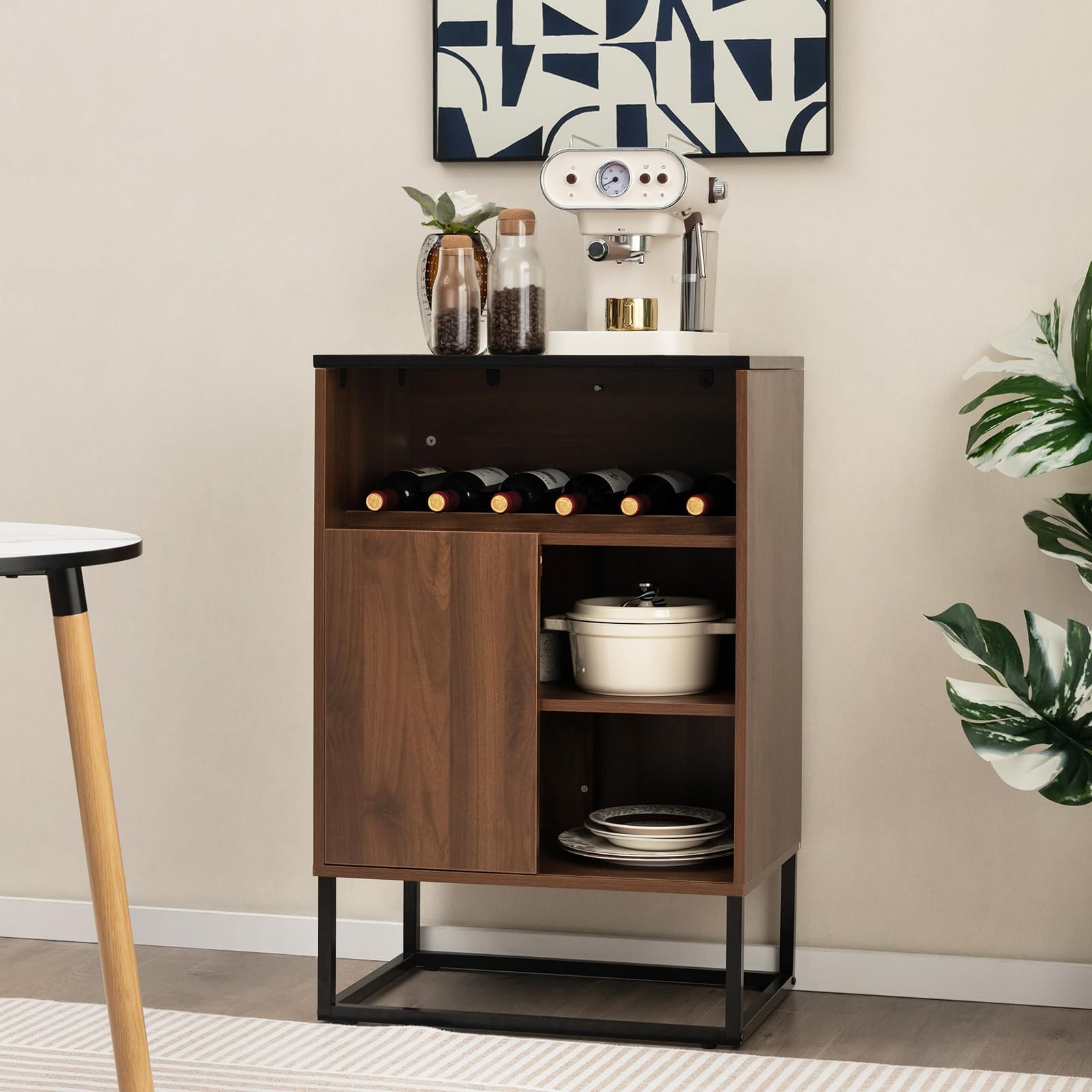 Giantex Wine Bar Cabinet with Tempered Glass Top - Freestanding Sideboard Buffet with Adjustable Feet, Shelf & Sliding Door - Perfect for Living Room, Dining Room, Kitchen & Home Bar Storage