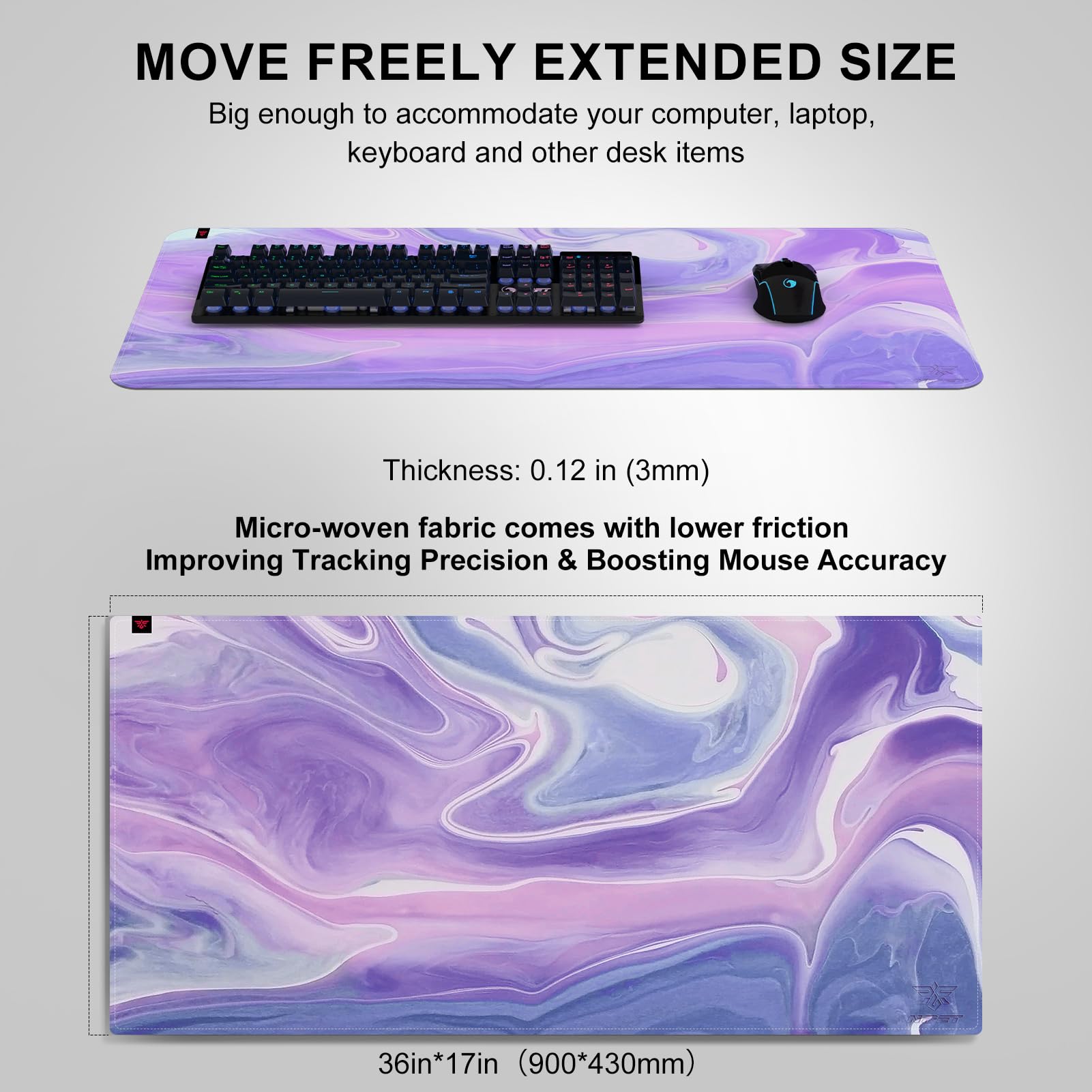 NPET MP02-SP RGB Gaming Mouse Pad with Anti-Slip Base - Large Cloth Mouse Mat with Stitched Edges & Water-Resistant Surface - Optimized for Precision Gaming Sensors - Perfect for PC, Laptop & Esports Gaming Setup