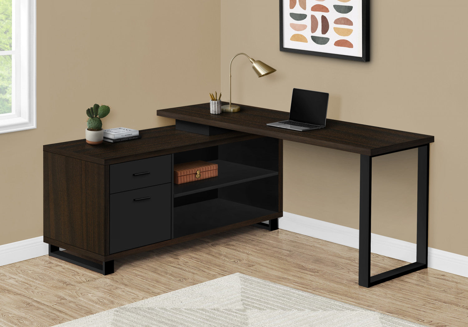 Runo Desk - Espresso Brown Home Office Desk for Small Spaces | Modern Writing & Computer Desk for Work or Study | Perfect for Apartments, Dorms & Workspaces