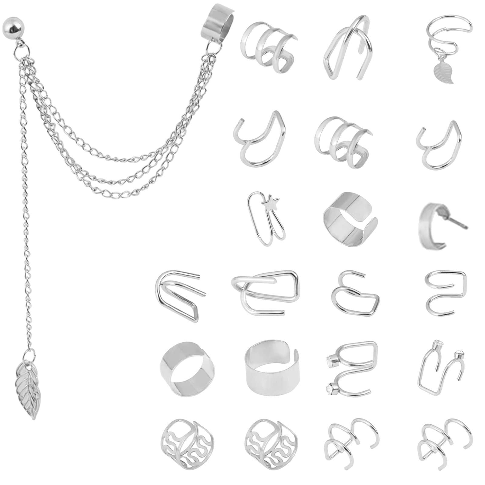 22PCS Non-Piercing Cuff Earrings for Women - Adjustable Chain Ear Clips, Dainty Ear Cuff Set - Perfect for Parties, Weddings & Everyday Wear