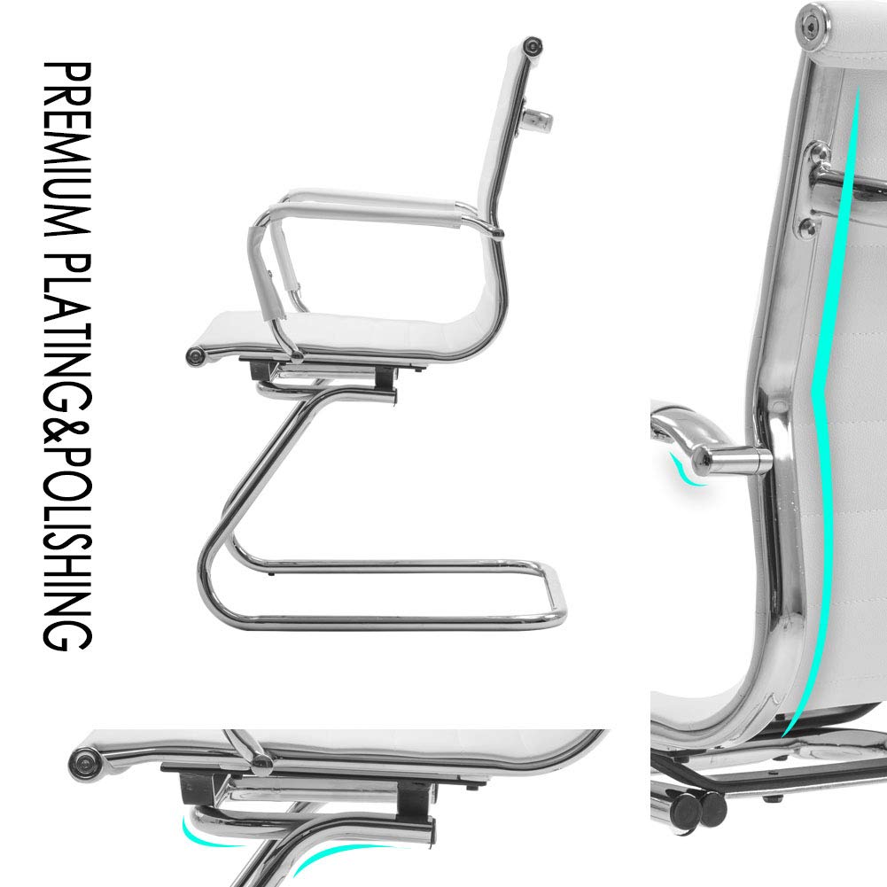 Premium Leather Reception Chairs - Heavy Duty Conference Chairs with Back Support, No Wheels, Set of 2 (White) - Perfect for Office Lobbies, Waiting Areas & Guest Seating
