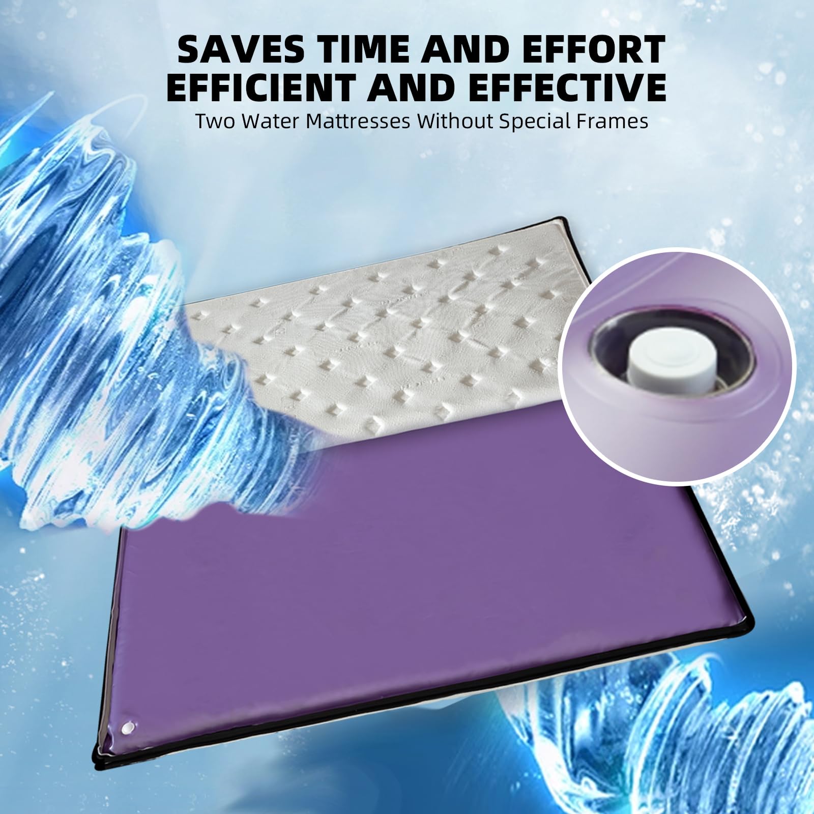 **Free Flow Full Wave Medium Water Bed - Square Purple Durable PVC Foldable Water Bed Set with Smart Thermostat, No Frame Needed Softside Water Bed for Adults & Elderly (Twin) - Perfect for Home, Guest Room, or Elderly Care Comfort**