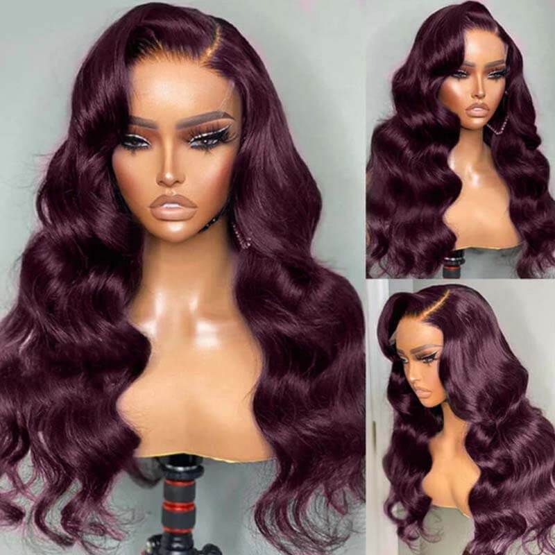 Eullair Glueless Dark Purple Plum Straight Human Hair Wig - Body Wave Lace Frontal Wigs for Women | Natural Look for Daily Wear, Cosplay & Special Occasions