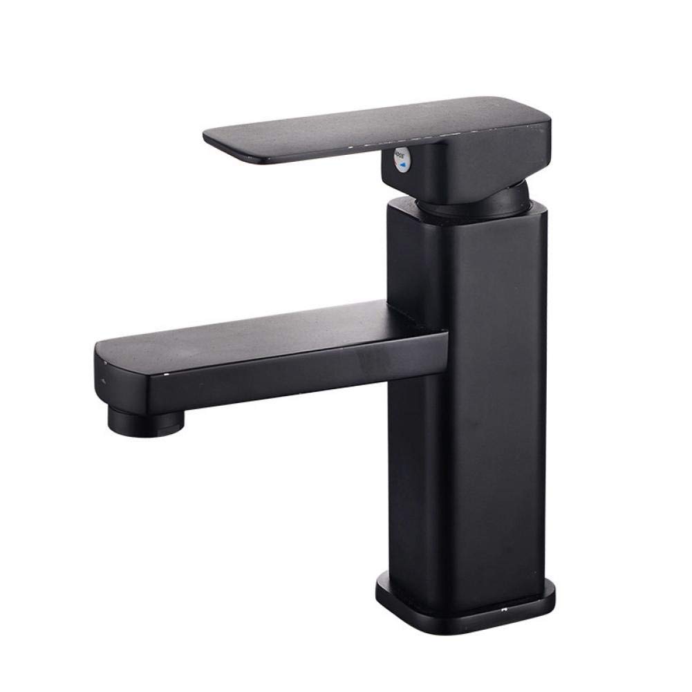 Modern Square Basin Faucet - Stainless Steel Vessel Sink Faucet with Hot & Cold Water Mixer - Deck Mounted Lavatory Faucet for Bathroom Vanity, Powder Room & Guest Washroom