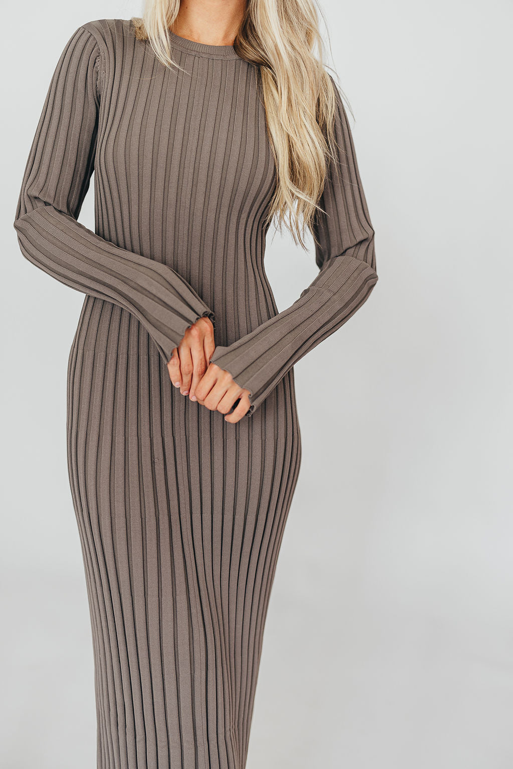 Colette Premium Long Sleeve Ribbed Knit Maxi Dress in Slate - Bump Friendly Maternity Dress for Pregnancy, Nursing & Postpartum | Perfect for Casual Wear, Date Nights & Special Occasions