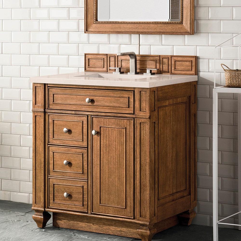 James Martin Vanities Bristol Collection 30-Inch Single Bathroom Vanity in Saddle Brown with Optional Countertops - Perfect for Modern Master Bathrooms and Guest Bathroom Renovations