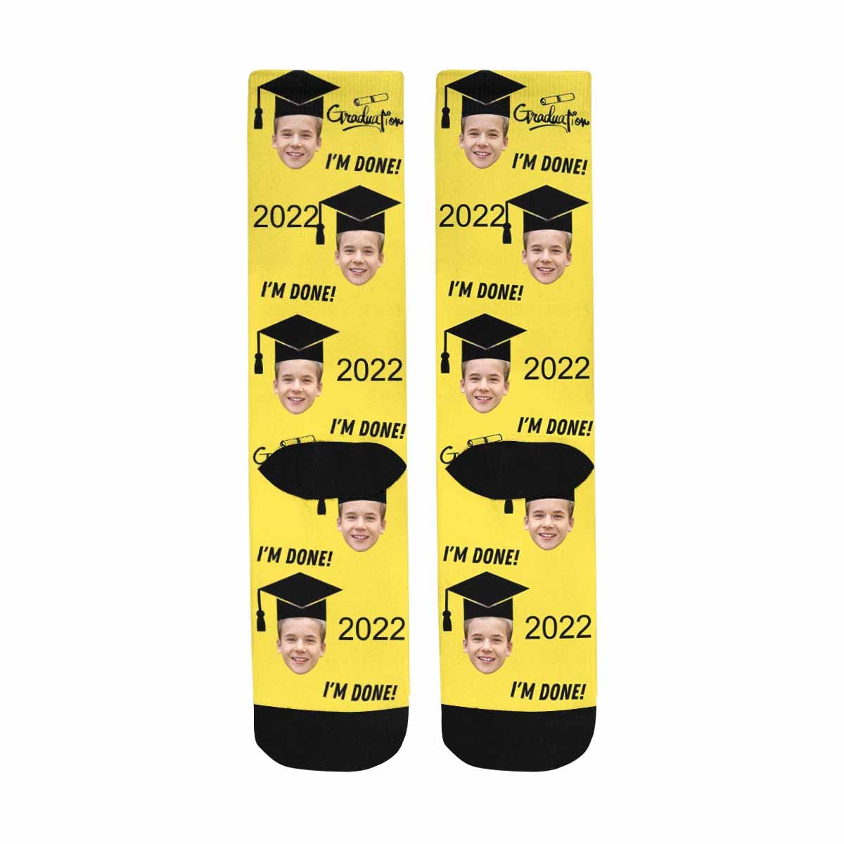 Custom Photo Socks for Graduation - Personalized Picture Socks for Men & Women - Unique Graduation Gift 2021 - I'm Done Crew Socks - Perfect for Graduation Parties, School Events & Funny Gifts