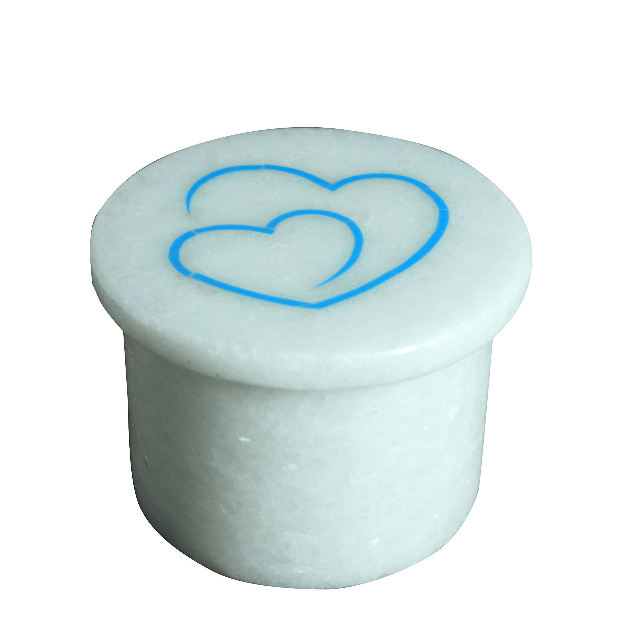 Queenza 2 Inch White Marble Ring Box - Elegant Jewelry Organizer with Sky Blue Turquoise Stone - Perfect for Engagement Proposals & Wedding Ring Bearer - Romantic Twin Hearts Gift Box for Special Occasions
