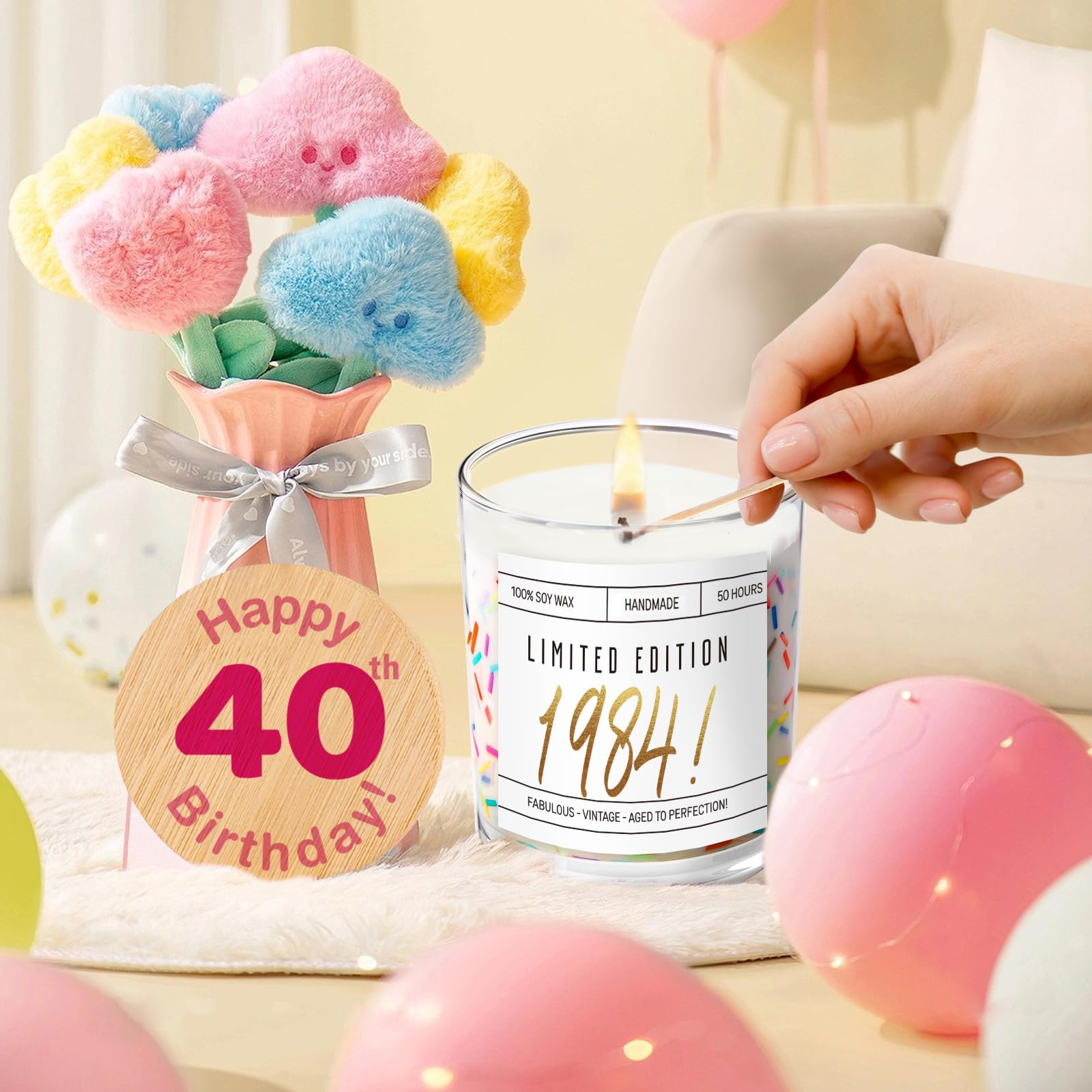 Unique 40th Birthday Gift Candle with Sprinkles - 7oz Limited Edition 1984 for Women & Men - Perfect for Sister, Friend, Mom, Dad, Wife, Husband & Coworker - Great for Birthday Parties, Home Decor & Relaxation