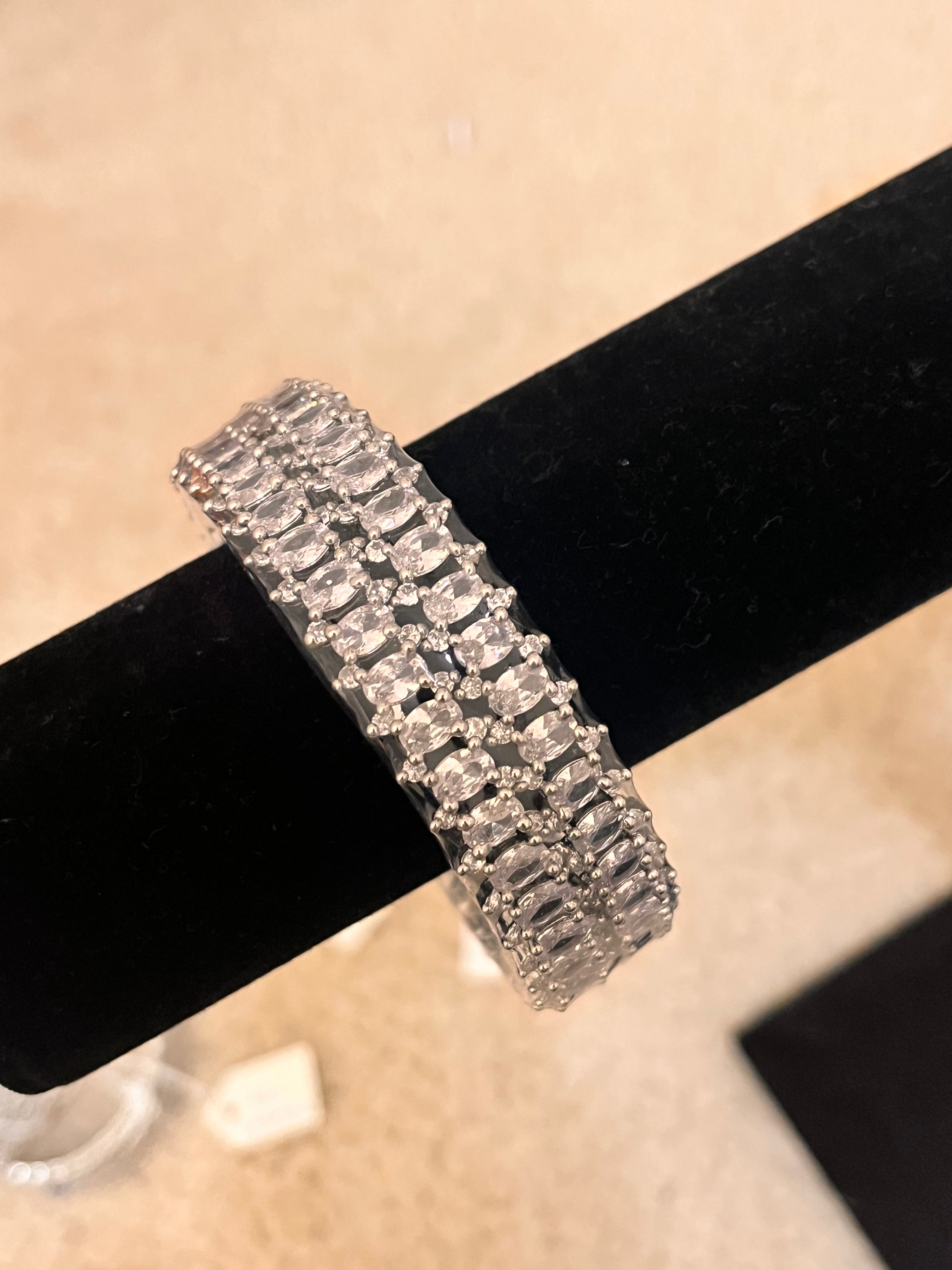 Elegant White American Diamond Silver Plated Bangles for Women - Perfect for Weddings, Parties & Special Occasions