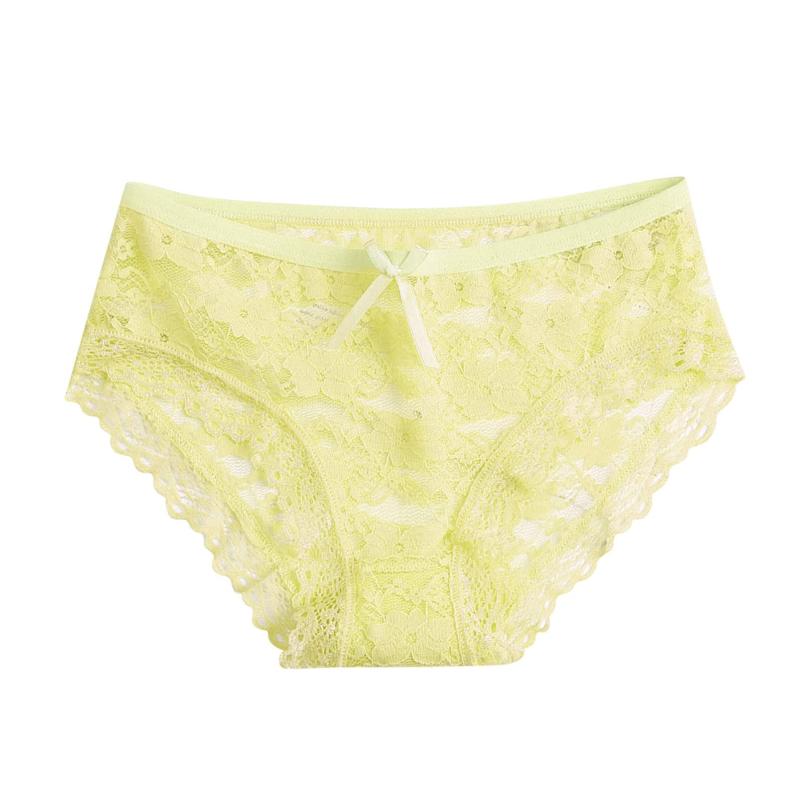 Sexy Lace Women's Panties - Hollow Mesh Low Waist Underwear with Bow Design, Plus Size 4XL Maternity Panties (Yellow, One Size) - Perfect for Pregnancy Comfort & Romantic Occasions