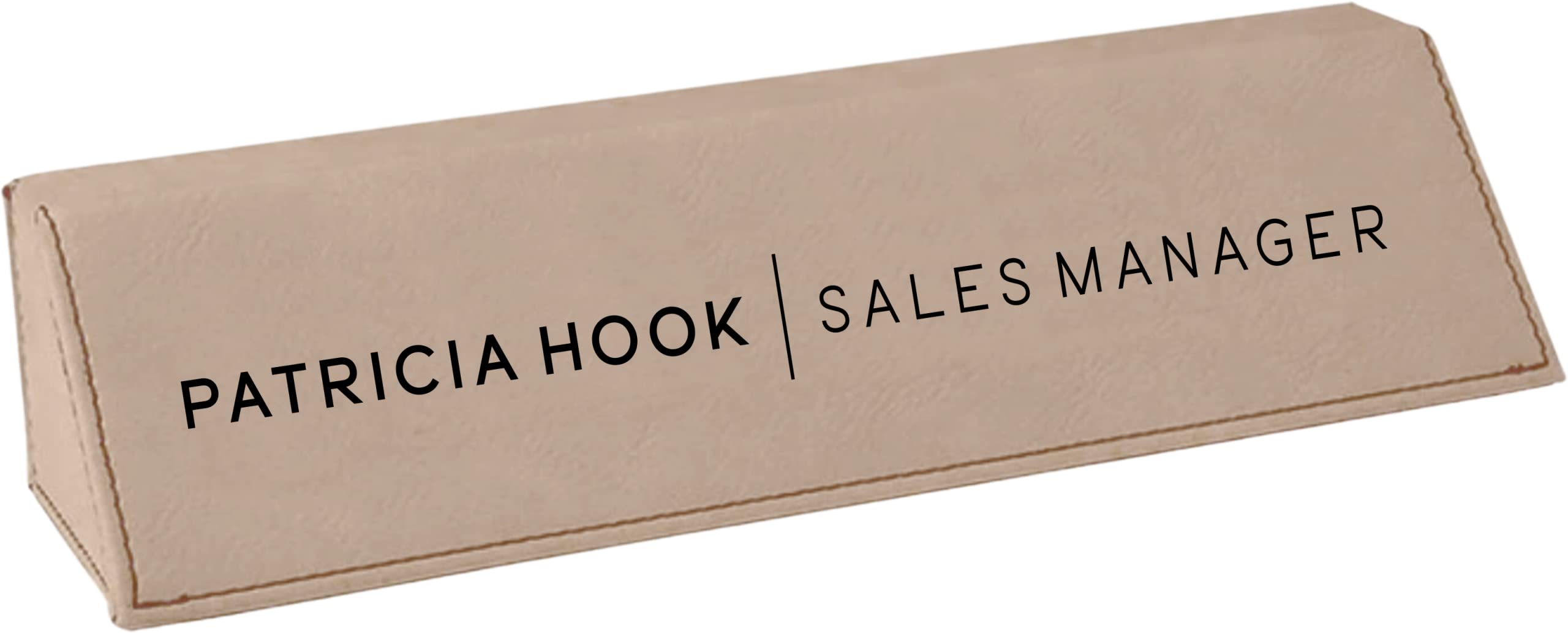 Personalized Office Desk Name Plate - Custom Engraved Leatherette Desk Wedge in Light Brown | Perfect Gift for Coworkers, Teachers & Graduates | Professional Office Decor & Workspace Organization Accessory