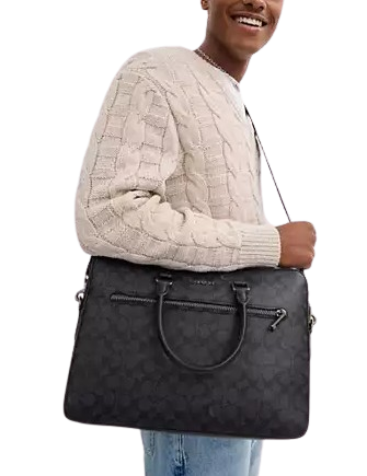Coach Ethan Slim Briefcase in Signature Canvas - Stylish & Durable Business Bag for Work, Office & Travel | Professional Laptop Briefcase for Men & Women