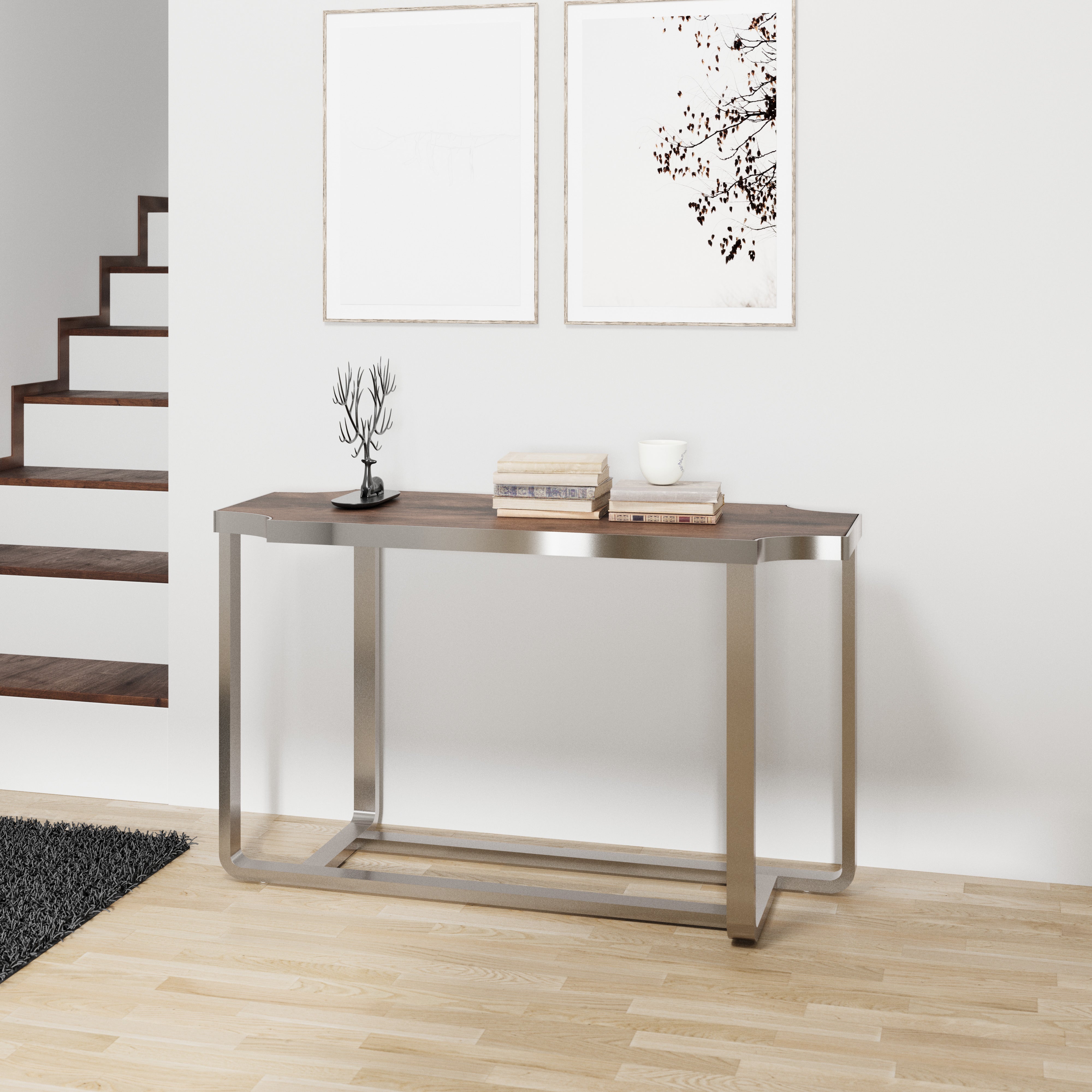 Roundhill Furniture Ruffin 50W Console Table - Brown Sofa Table for Living Room, Entryway & Hallway | Modern Narrow Entry Table with Sturdy Metal Base