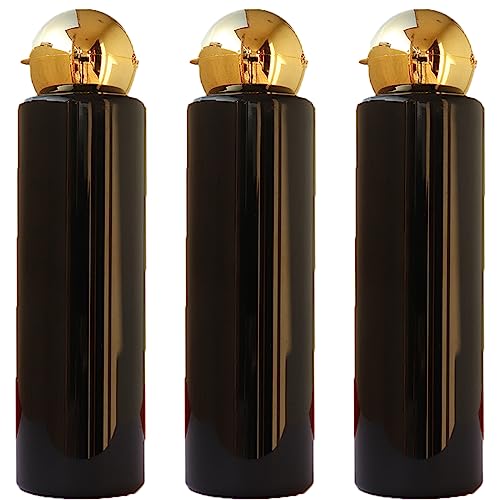 100ml Refillable Black Plastic Bottles with Gold Flip Top Cap - 3 Pack for Hair Oil, Essential Oil, Hand Sanitizer - Travel, Kitchen & DIY Storage Solution