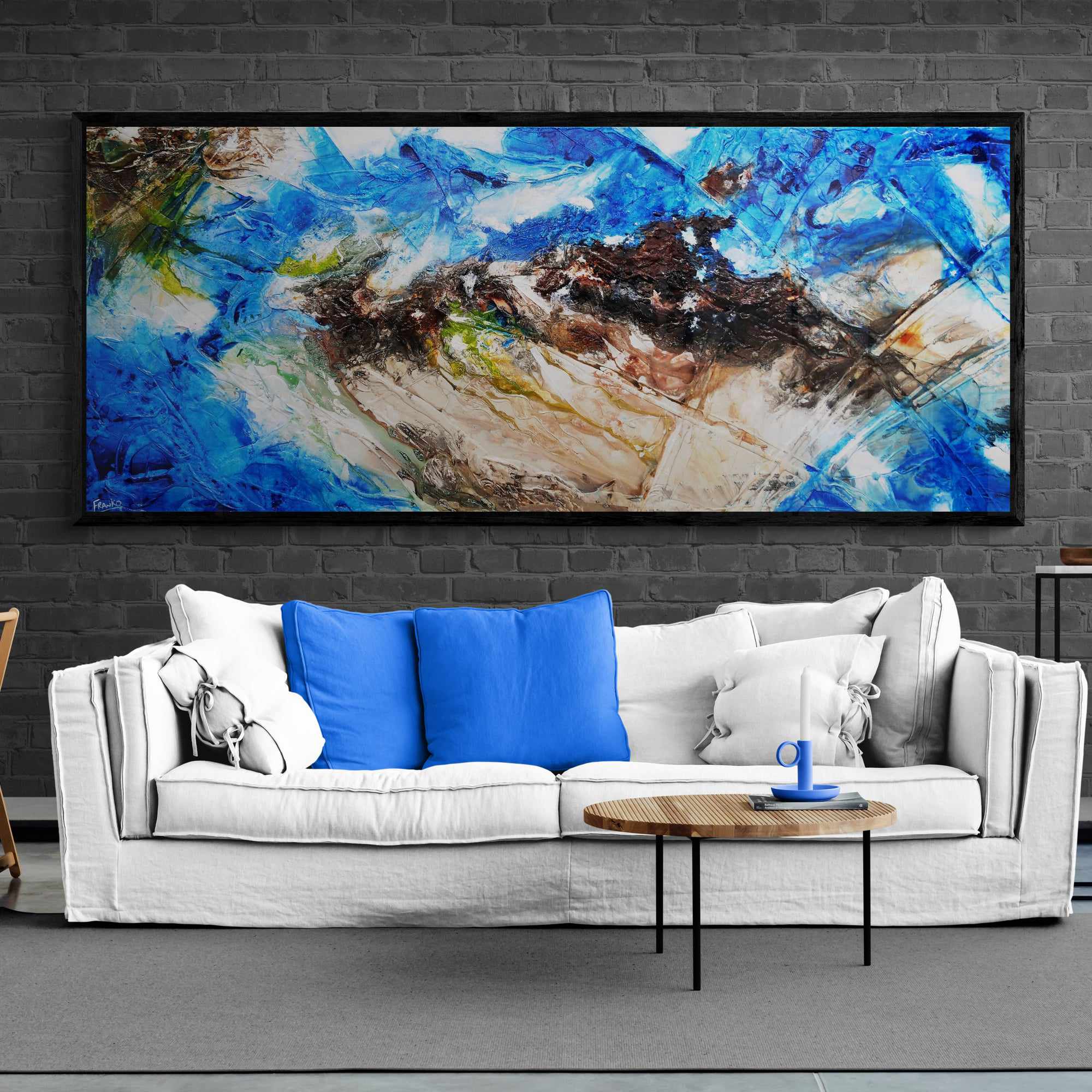 Outback Aquatic 240cm x 100cm Blue Brown Textured Abstract Canvas Wall Art - Modern Home Decor for Living Room, Bedroom & Office