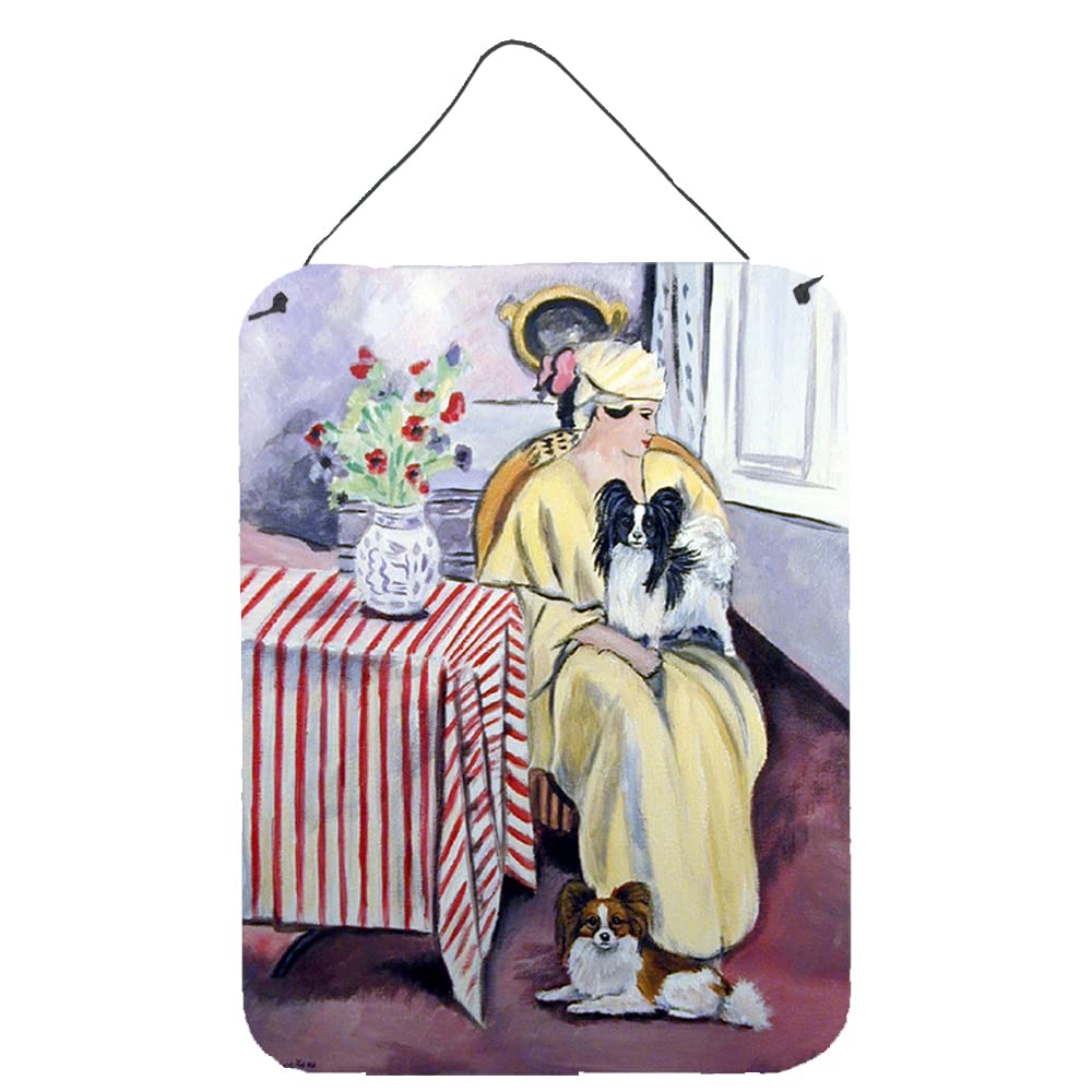Caroline's Treasures 7069DS1216 Vintage Lady with Papillon Dog Wall Art - 12x16 Inch Aluminum Metal Sign for Kitchen, Bar, Bathroom, Front Door - Colorful Home Decor Gift for Dog Lovers