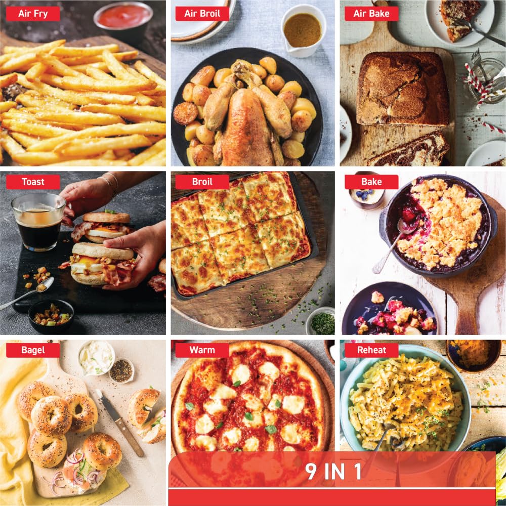 T-fal 9-in-1 Toaster Oven Air Fryer Combo - Stainless Steel Convection Countertop Oven with Fast Heat-Up, 7 lb Chicken Capacity - Toast, Bake, Air Fry, Reheat, Broil - Perfect for Small Kitchens, Dorms & Quick Meals