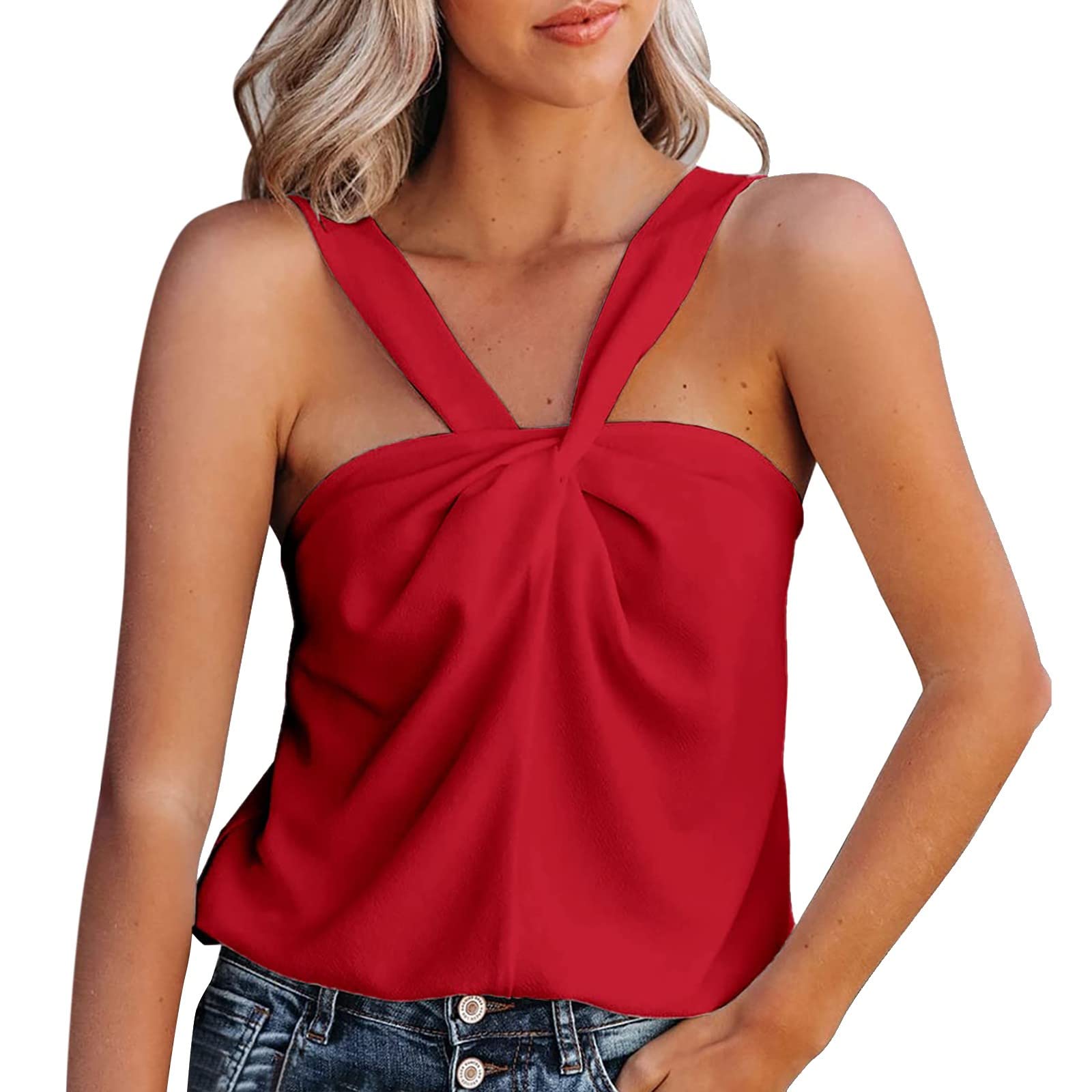 Women's Sexy Solid Color Halter Sleeveless Crop Top - Casual Workout Tank T-Shirt for Gym, Yoga, Beach & Summer Outfits