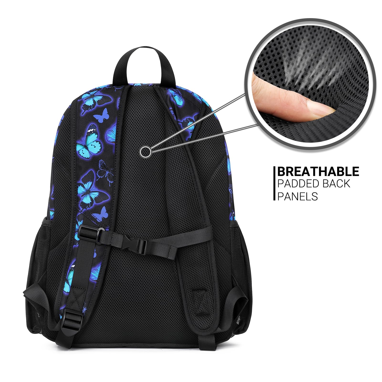 ZORFIN Kids Backpack for School & Travel - Multi Compartment Bookbag for Girls & Boys (Butterfly Black) - Perfect for Daily Use, Classroom, Outdoor Adventures & Weekend Trips