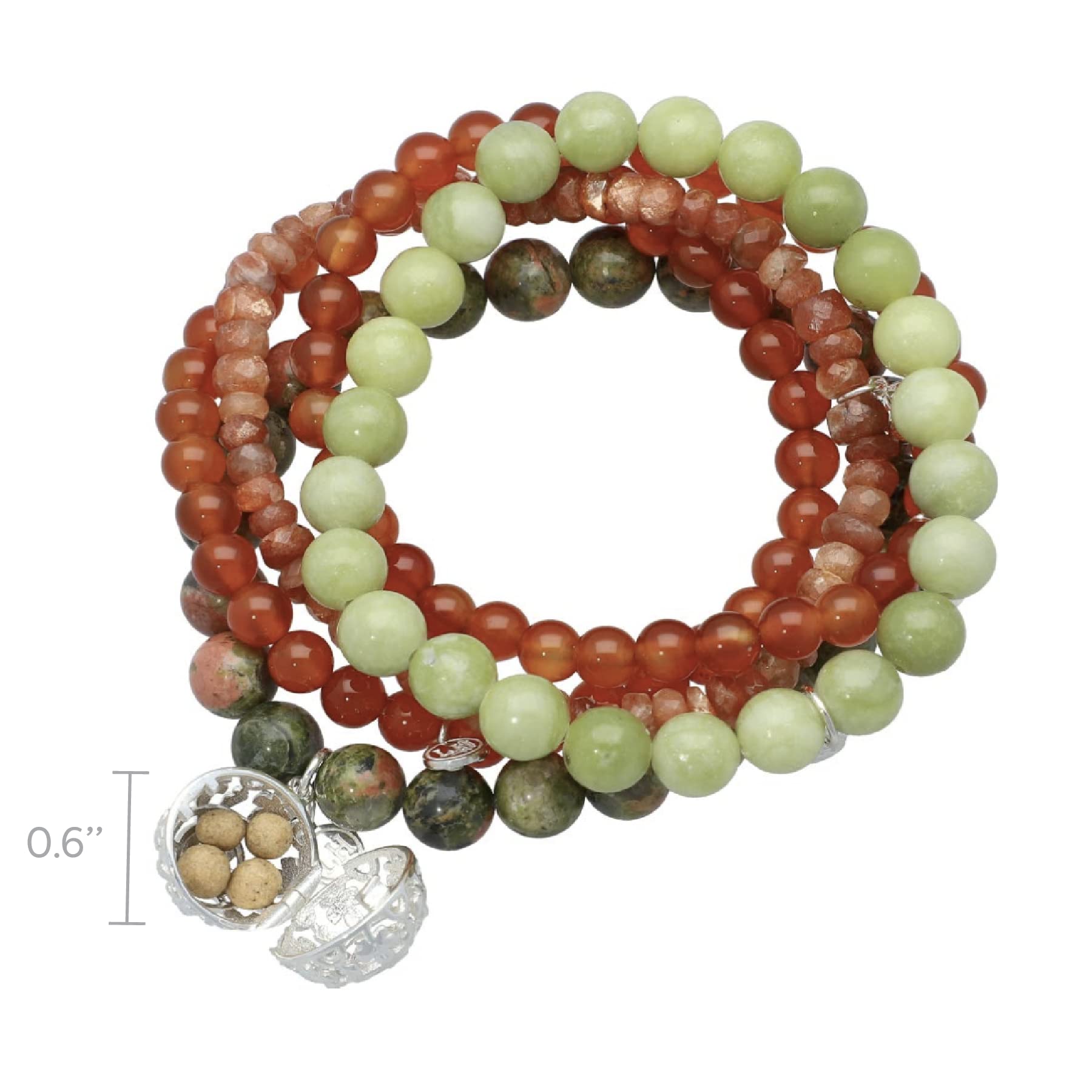 Lisa Hoffman Boho Beaded Bracelet Set for Women - 5 Stretch Bracelets with Floral Charm & Genuine Faceted Gemstones, Handmade Aromatherapy Jewelry with 3 Fragrance Beads | Perfect for Yoga, Meditation, Gifts & Boho Fashion Accessories