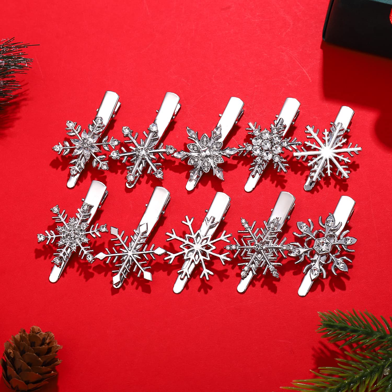 Sparkling Rhinestone Snowflake Hair Clips for Women & Girls - Silver Winter Holiday Hair Accessories for Christmas, New Year & Festive Parties - Perfect for Gifts, Weddings & Seasonal Celebrations