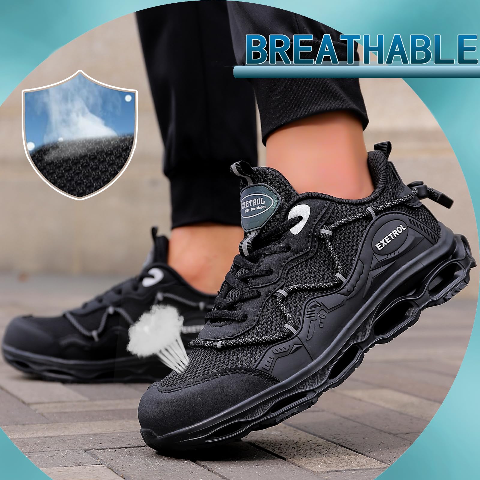 Men's & Women's Steel Toe Sneakers - Lightweight Composite Toe Safety Shoes with Slip-Resistant Work Design for Construction & Industrial Use | Comfortable Work Tennis Shoes for Daily Job Site Wear