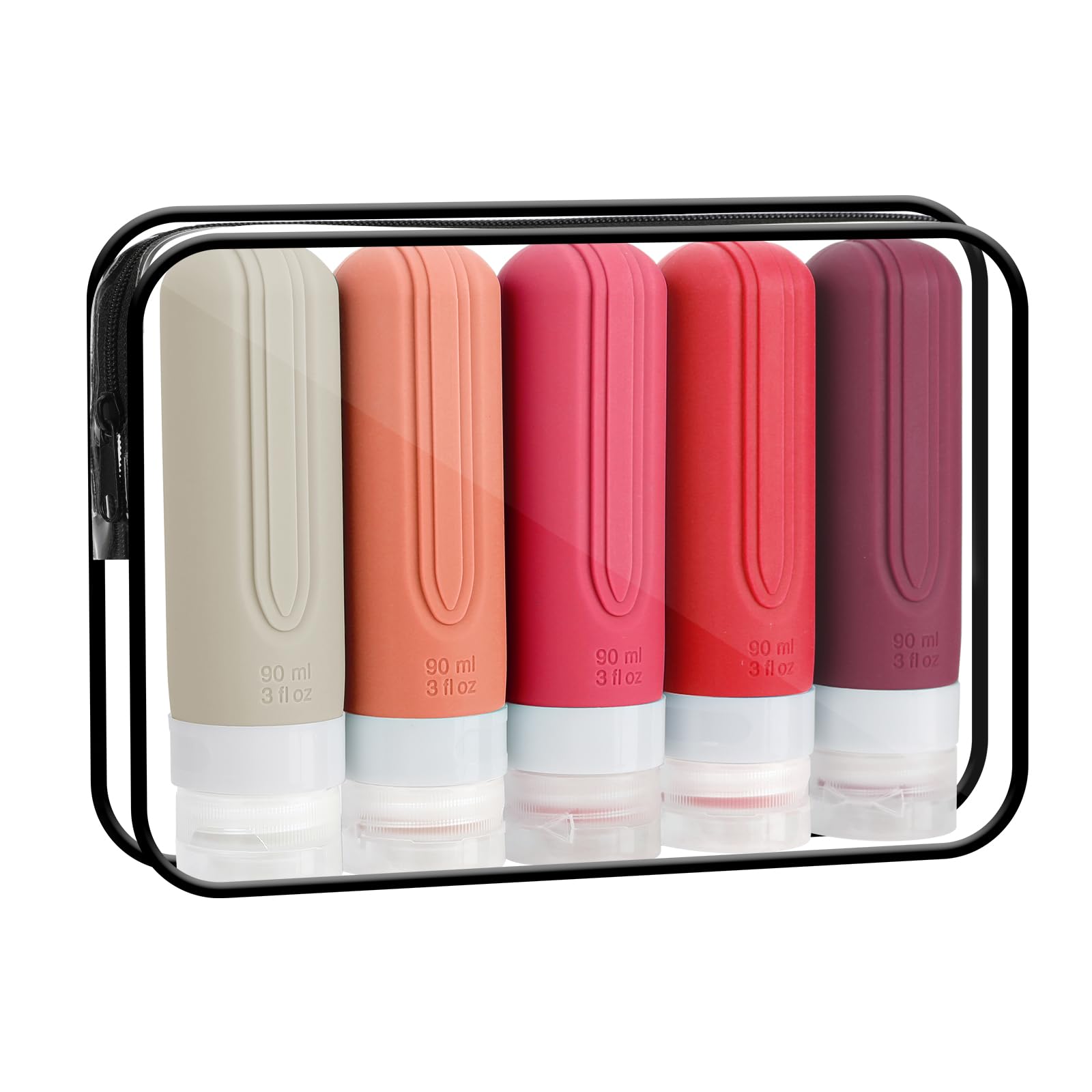 5 Pack TSA Approved Leak Proof Silicone Travel Bottles (3oz) - Refillable Toiletry Containers for Shampoo, Conditioner & Cosmetics | Perfect for Air Travel, Gym & Vacation Essentials