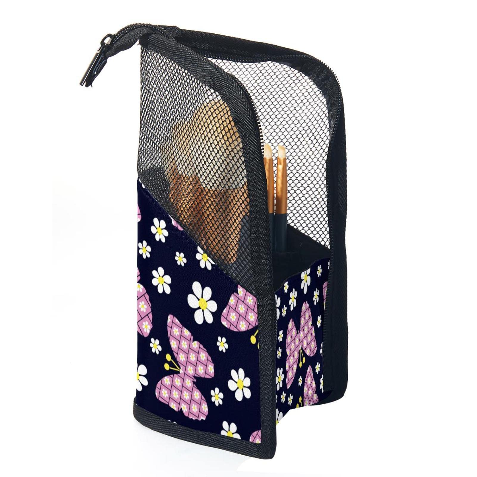 Professional Makeup Brush Holder Organizer with 12 Cosmetic Brushes - Artist Storage Pouch & Butterfly Stand-up Cup for Women & Girls - Perfect for Travel, Home Vanity & Makeup Studio Organization