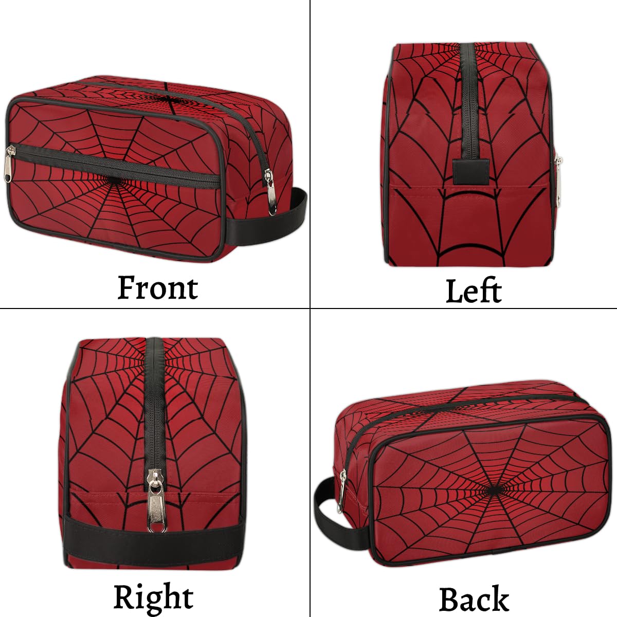 Waterproof Travel Toiletry Bag for Men & Women - Foldable Hanging Cosmetic Organizer with Handle for Shaving Kit, Makeup Brushes & Toiletries (Red Spider Web Design) - Perfect for Camping, Gym & Business Trips
