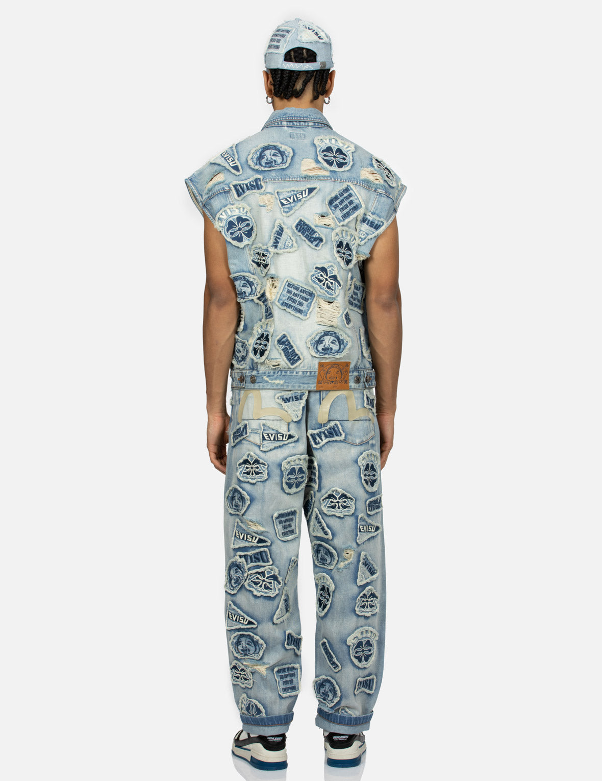 Deconstructed Loose Fit Denim Vest for Women & Men - Distressed Vintage Style Jacket with Multiple Badges | Casual Streetwear, Music Festival Outfit, Layering Essential