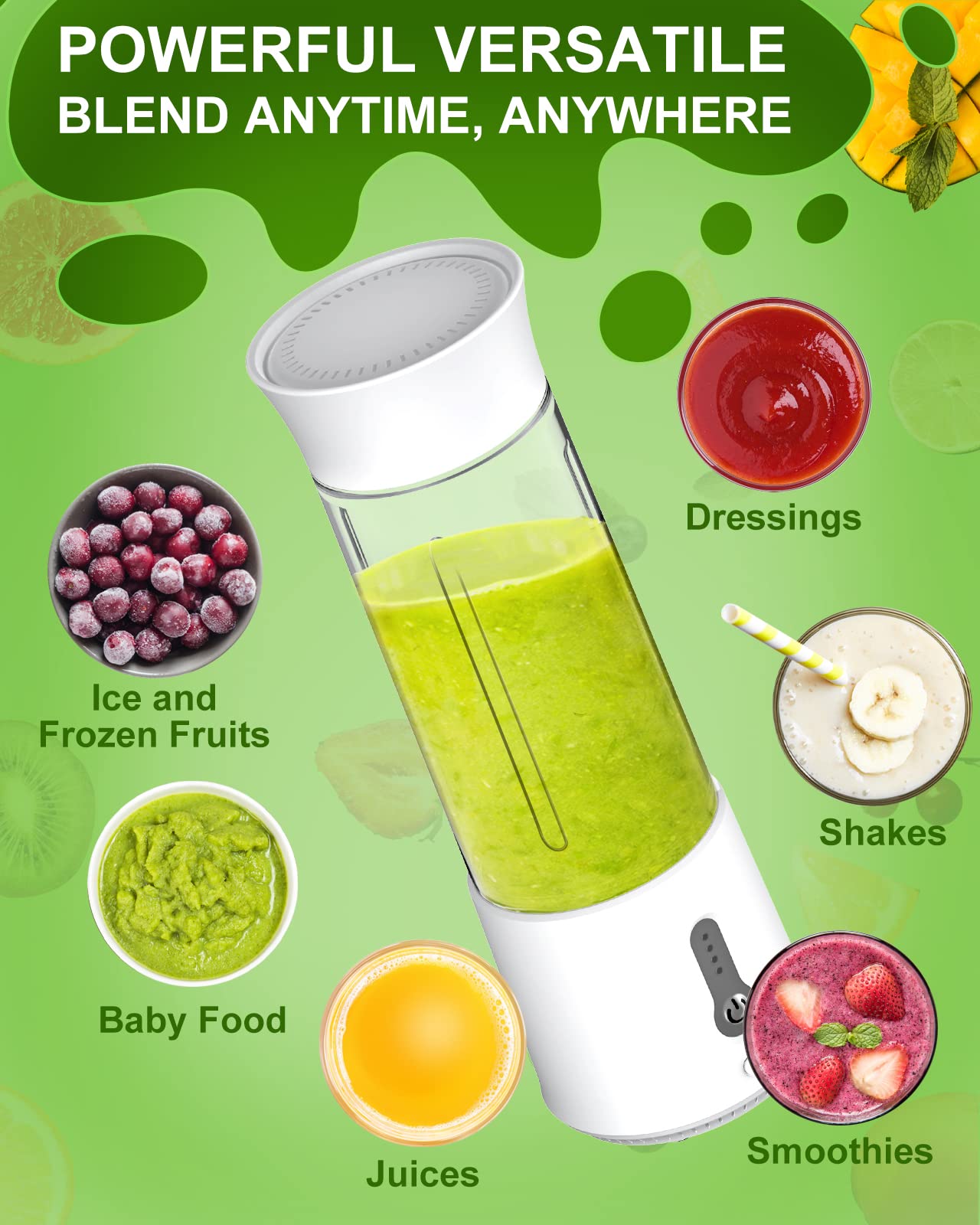 Portable Blender for Shakes and Smoothies - Mini Personal Blender with USB Rechargeable Battery - Perfect for Gym, Travel, Office & Home Use - White