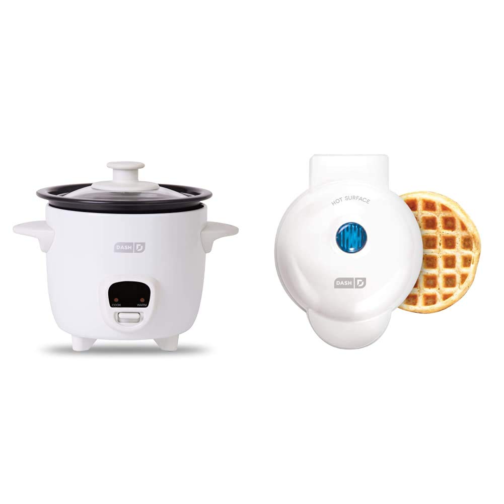 DASH Mini Rice Cooker & Waffle Maker Combo - 2-in-1 Small Kitchen Appliances for Rice, Oatmeal & Waffles | Perfect for Dorms, Apartments & Small Spaces | Compact & Portable Cooking Solution