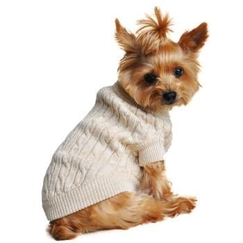 Soft Combed Cotton Cable Knit Dog Sweater - Warm Oatmeal Color for Small to Medium Dogs - Perfect for Winter Walks & Cozy Indoor Wear