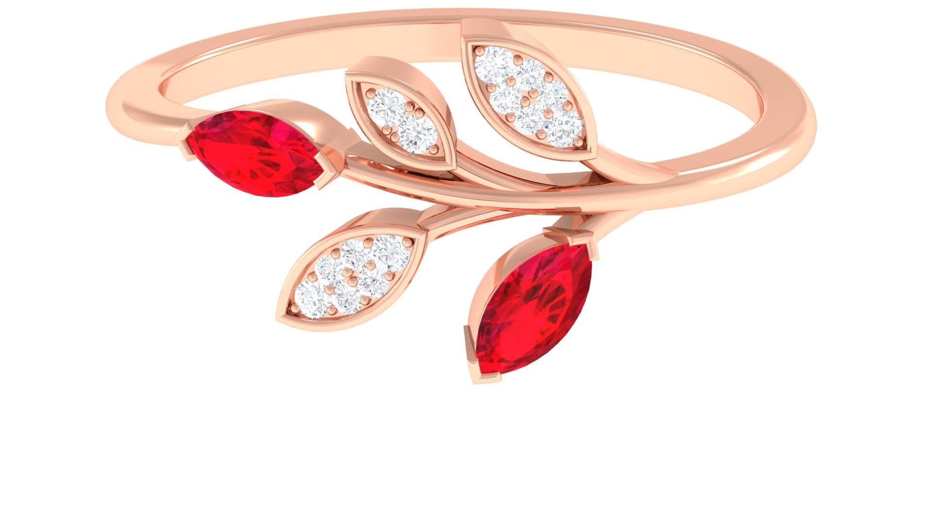 0.50 CT Marquise Cut Ruby and Diamond Ring for Women - 14K Solid Gold Certified Nature Inspired Jewelry - Perfect for Engagement, Anniversary & Special Occasion Gifts