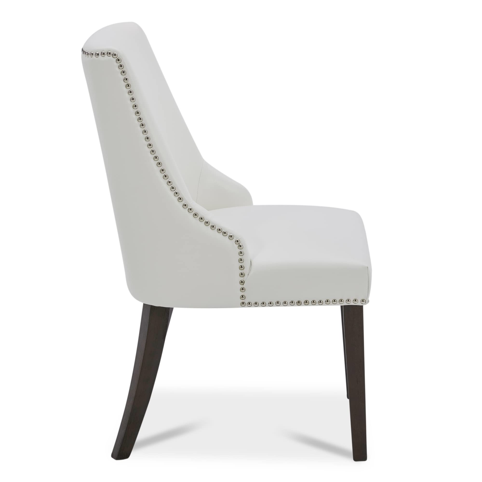 CHITA Farmhouse Dining Chairs with Nailhead Trim - Set of 2 White Faux Leather High Back Upholstered Chairs for Kitchen, Dining Room & Breakfast Nook | Comfortable Seating for Family Meals & Entertaining Guests