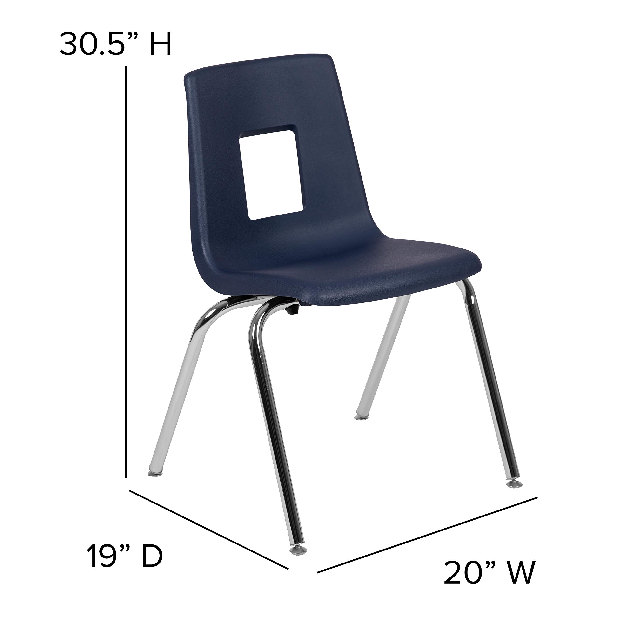 EMMA & OLIVER 4-Pack 18-Inch Navy Blue Stackable School Chairs for Students - Durable Classroom Seating for Schools, Daycares & Home Study Areas