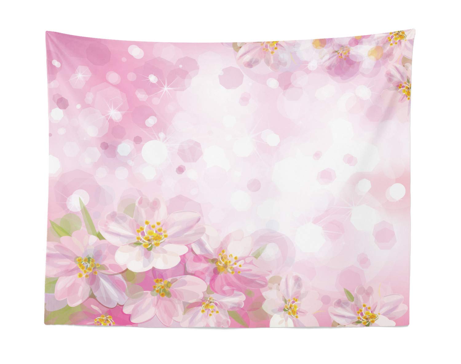 Ambesonne Rose Tapestry Wall Art - Blossoming Cherry Sakura Spring Floral Design in Yellow & Green | 28x23 Inch Fabric Wall Hanging for Bedroom, Living Room, Dorm Decor | Perfect for Boho, Aesthetic Room Makeover & Spring Home Refresh