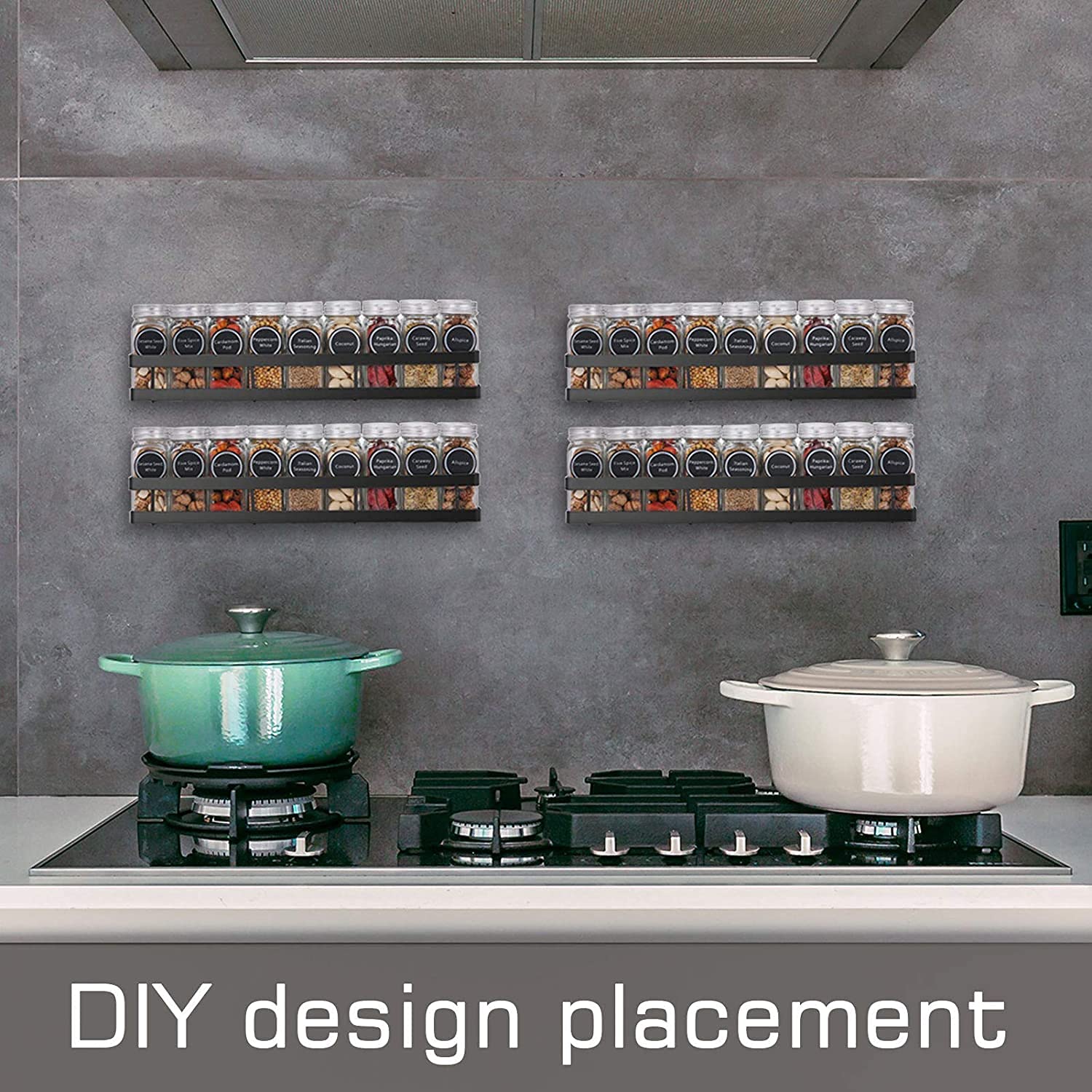 MFS Craft World 2-Pack Spice Rack Organizer Set - Wall Mounted & Cabinet Storage Shelf for Kitchen, Countertop - Space Saving Spice Shelf for Pantry Organization (Black, Carbon Steel) - Perfect for Small Kitchens & Apartment Living