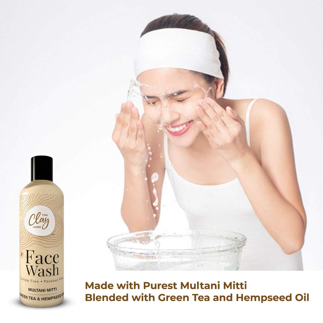 Natural Clay Care Face Wash with Multani Mitti, Green Tea & Hempseed Oil - For Oily, Acne-Prone & Uneven Skin (Men & Women, All Skin Types, 100ml) | Deep Cleansing & Oil Control for Daily Skincare Routine