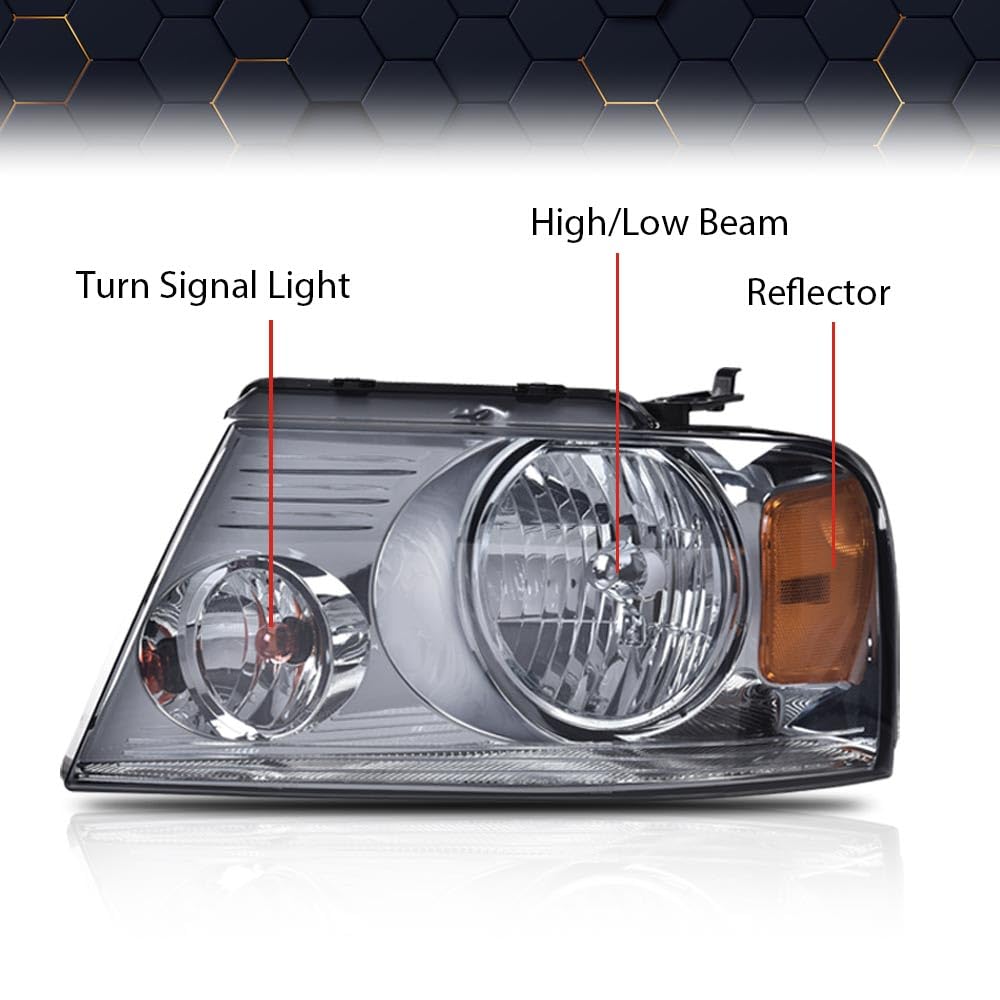 PIT66 Headlights for 2004-2008 Ford F150 & Lincoln Mark LT - Smoky Lens Chrome Housing - Perfect for Night Driving & Off-Roading
