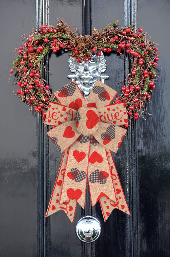 Valentine's Day Bows for Wreaths - Red Buffalo Plaid Heart Decor for Doors