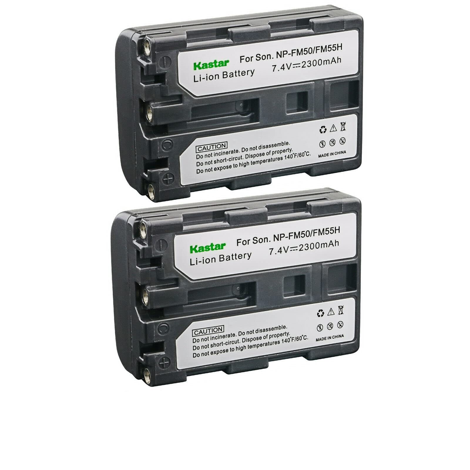 Kastar 2-Pack 7.4V 2300mAh NP-FM50/NP-FM55H Replacement Battery for Sony Cameras - Compatible with DCR-DVD301, DCR-DVD91, DCR-HC14, DCR-HC15, DCR-HC88, DCR-PC6, DCR-PC8, DCR-PC9, DCR-PC100, DCR-PC101, DCR-PC103 - Perfect for Travel, Vlogging & Professional Photography