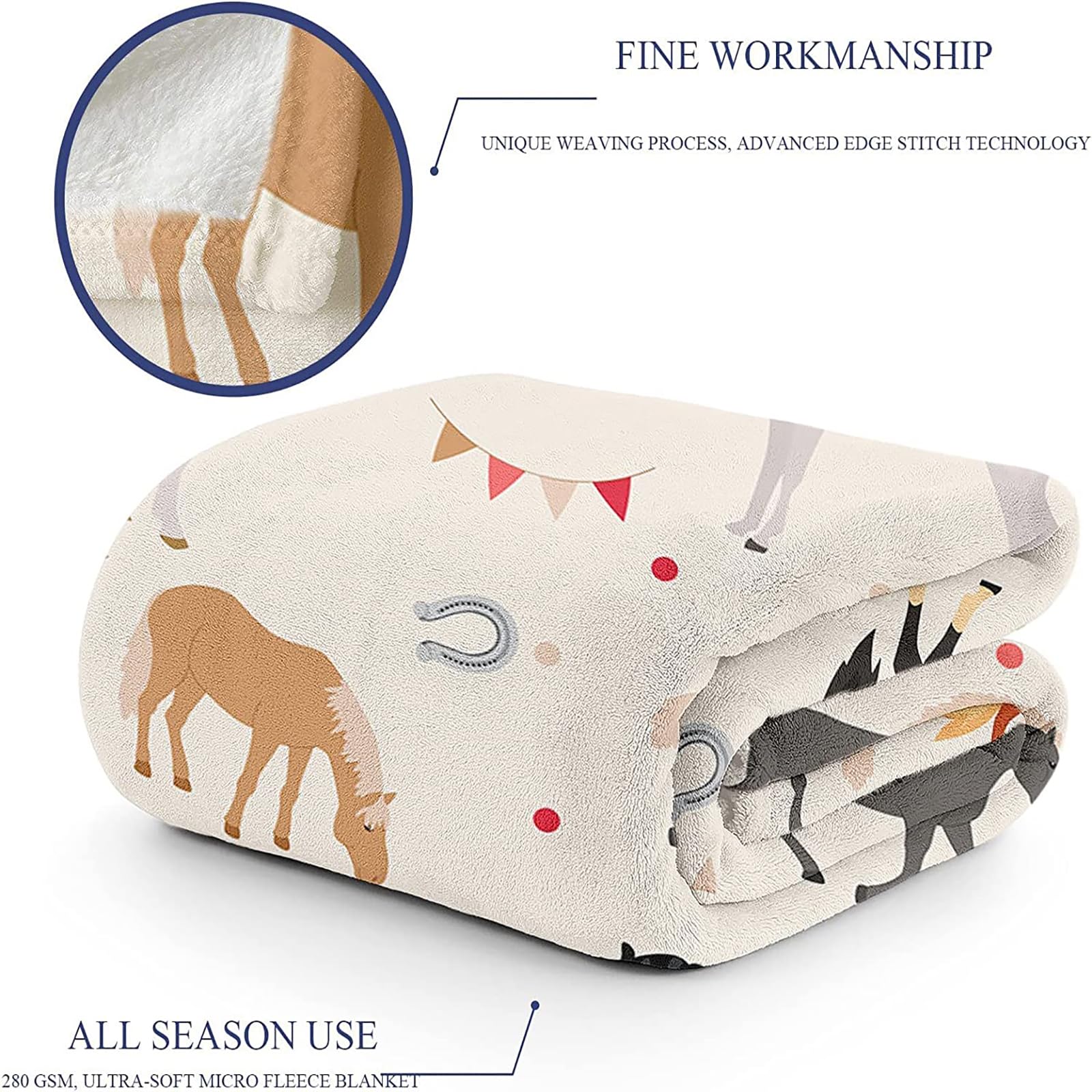 Soft Warm Fuzzy Plush Horse Throw Blanket - 60