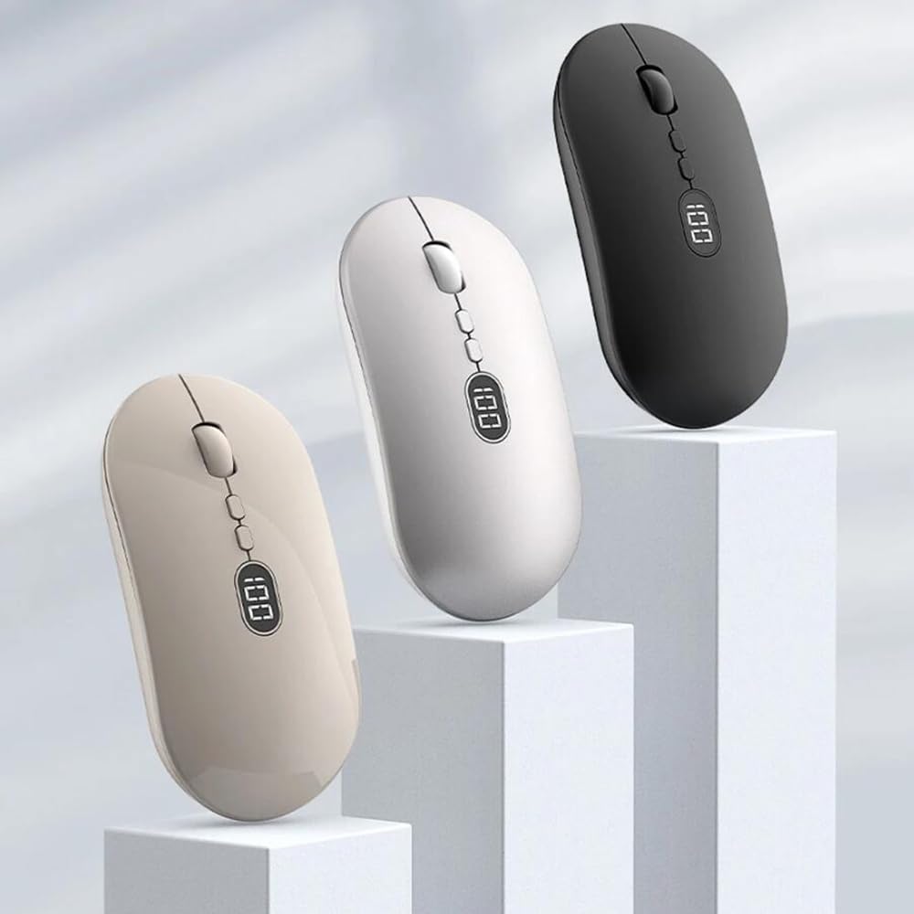 **Rechargeable Wireless Gaming Mouse - Bluetooth & 2.4Ghz Dual Mode, 2400DPI, 7 Programmable Buttons, Silent Click, Power Display - Compatible with PC, Laptop, Mac (Black) - Perfect for Office, Gaming & Travel**