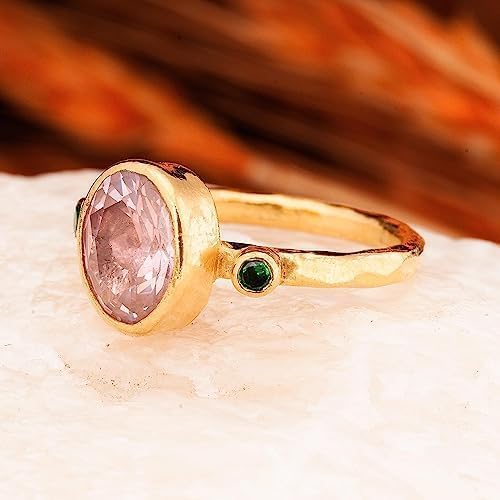 Elegant Pink Quartz Ring for Women - 925 Sterling Silver Oval Rose Quartz Jewelry with 24K Gold Plating | Perfect for Valentine's Day, Anniversary Gifts & Everyday Wear
