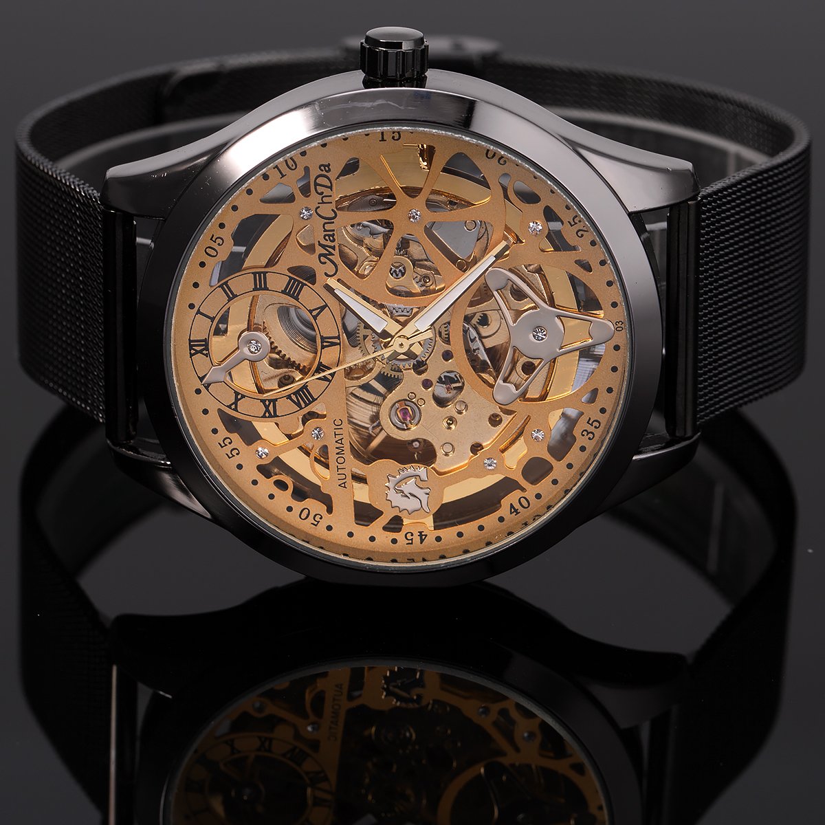 ManChDa Automatic Skeleton Mechanical Watch for Men - Waterproof Stainless Steel Wristwatch with Date Display | Perfect for Business, Formal Events & Daily Wear