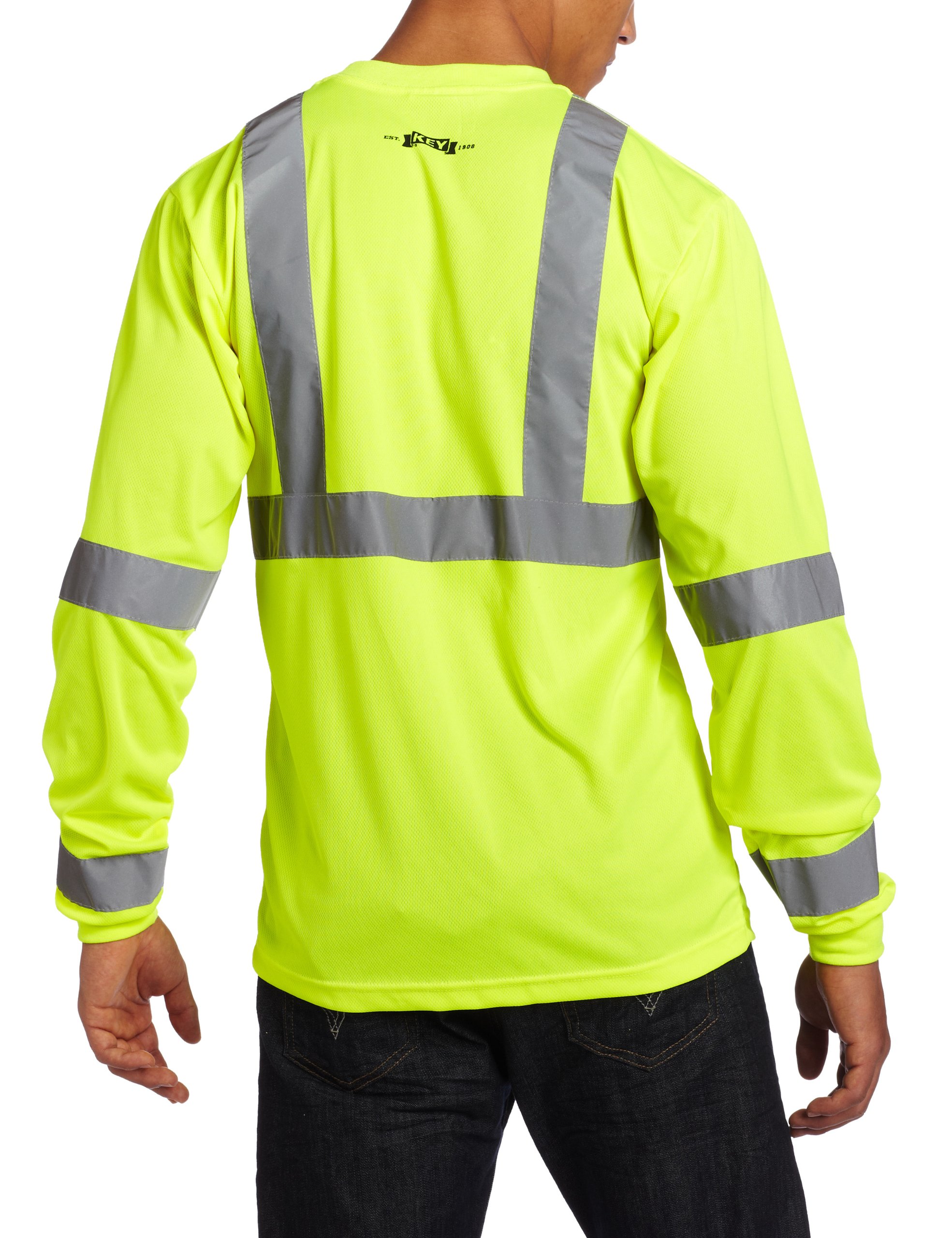 High Visibility Men's Long Sleeve Waffle Weave Reflective Stripe Pocket T-Shirt - Workwear Safety Shirt for Construction, Road Work & Night Outdoor Activities