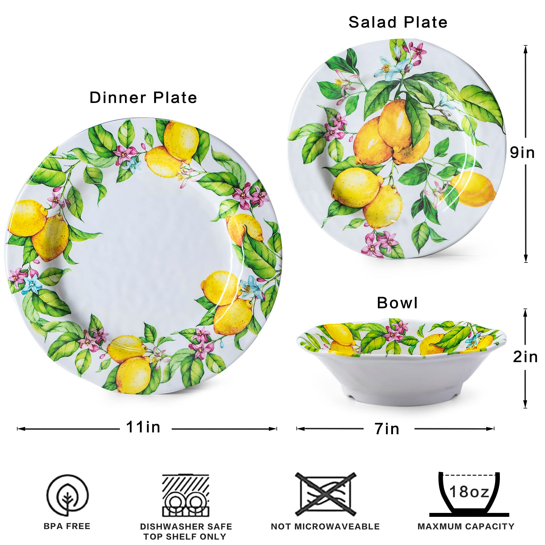 LEHAHA 12-Piece Melamine Dinnerware Set - Durable Plates & Bowls for Indoor/Outdoor Use, Dishwasher Safe - Perfect for Family Dining & Picnics