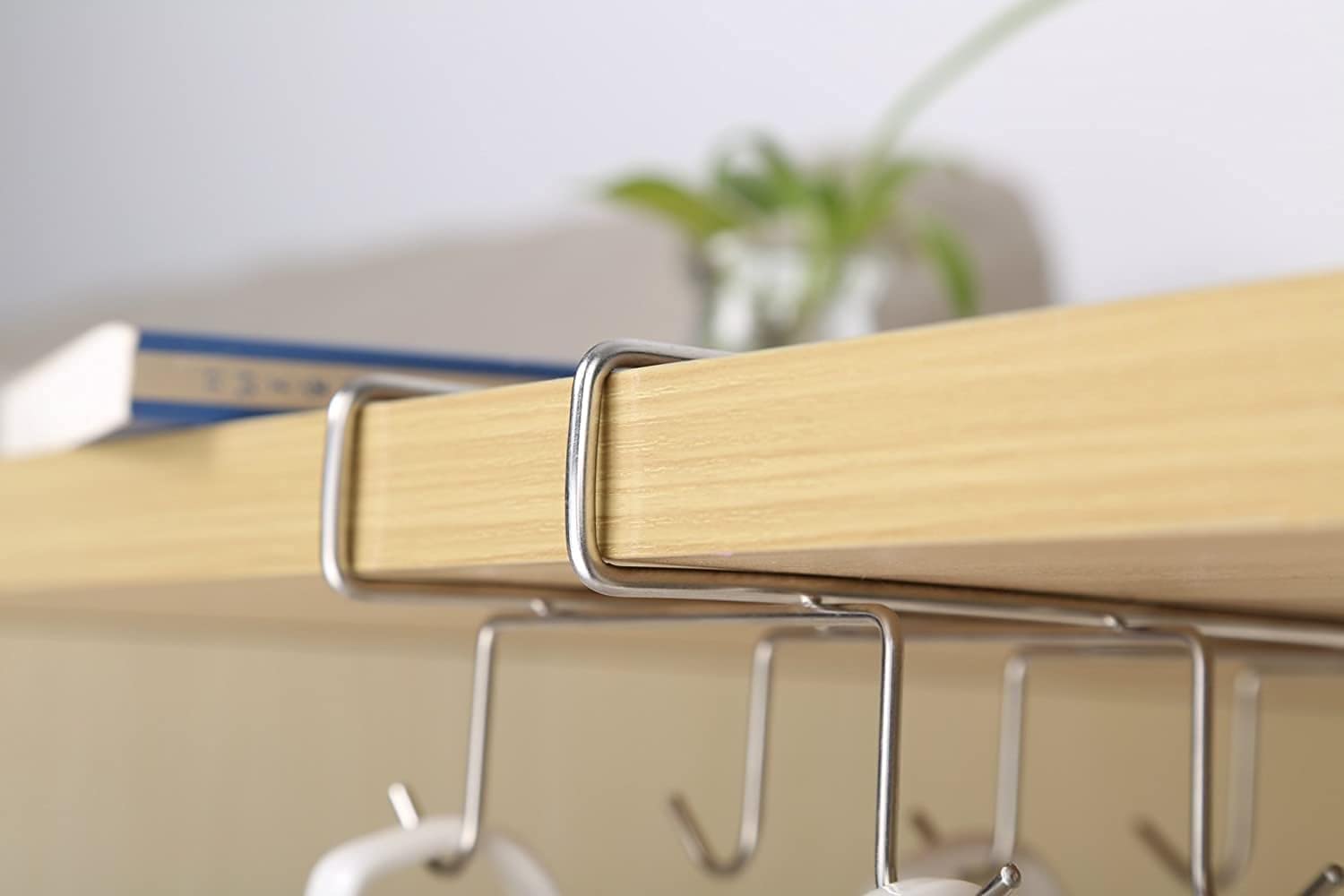 Premium 304 Stainless Steel Under Shelf Coffee Mug Holder - Space Saving Cup Rack Organizer with 10 Hooks for Kitchen, Cabinet, Counter & Table - Perfect for Small Kitchens, Office Break Rooms & Dorm Organization (Pack of 1)
